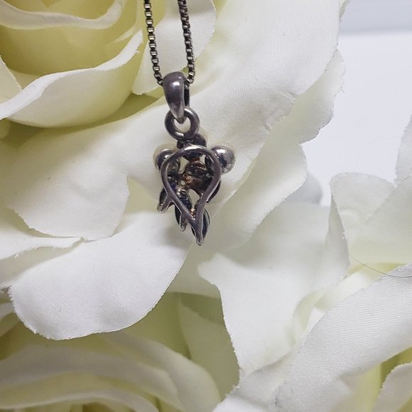 Elegant Sapphire & Pearls Pendant Necklace in 925 Silver - Picture 3 of 4